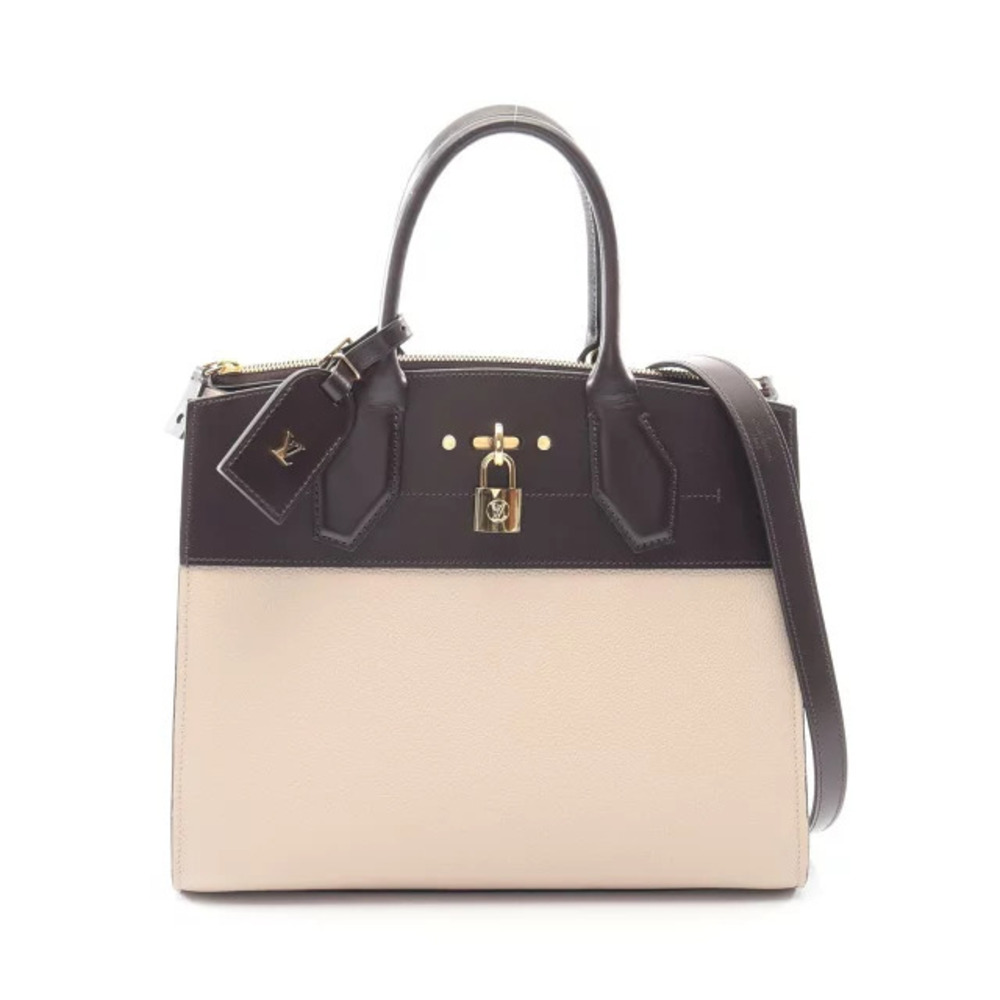 Louis Vuitton City Steamer Handbag Leather Beige Brown